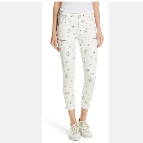 Joie Denim - Joie Jeans Women's 27 Park Skinny Denim White Floral Stretch Zip Hems Pocket New